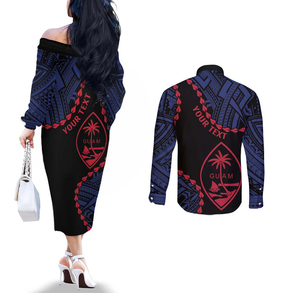 Personalized Guam 80th Anniversary Liberation Day Couples Matching Off The Shoulder Long Sleeve Dress and Long Sleeve Button Shirt Guahan Basic Seal