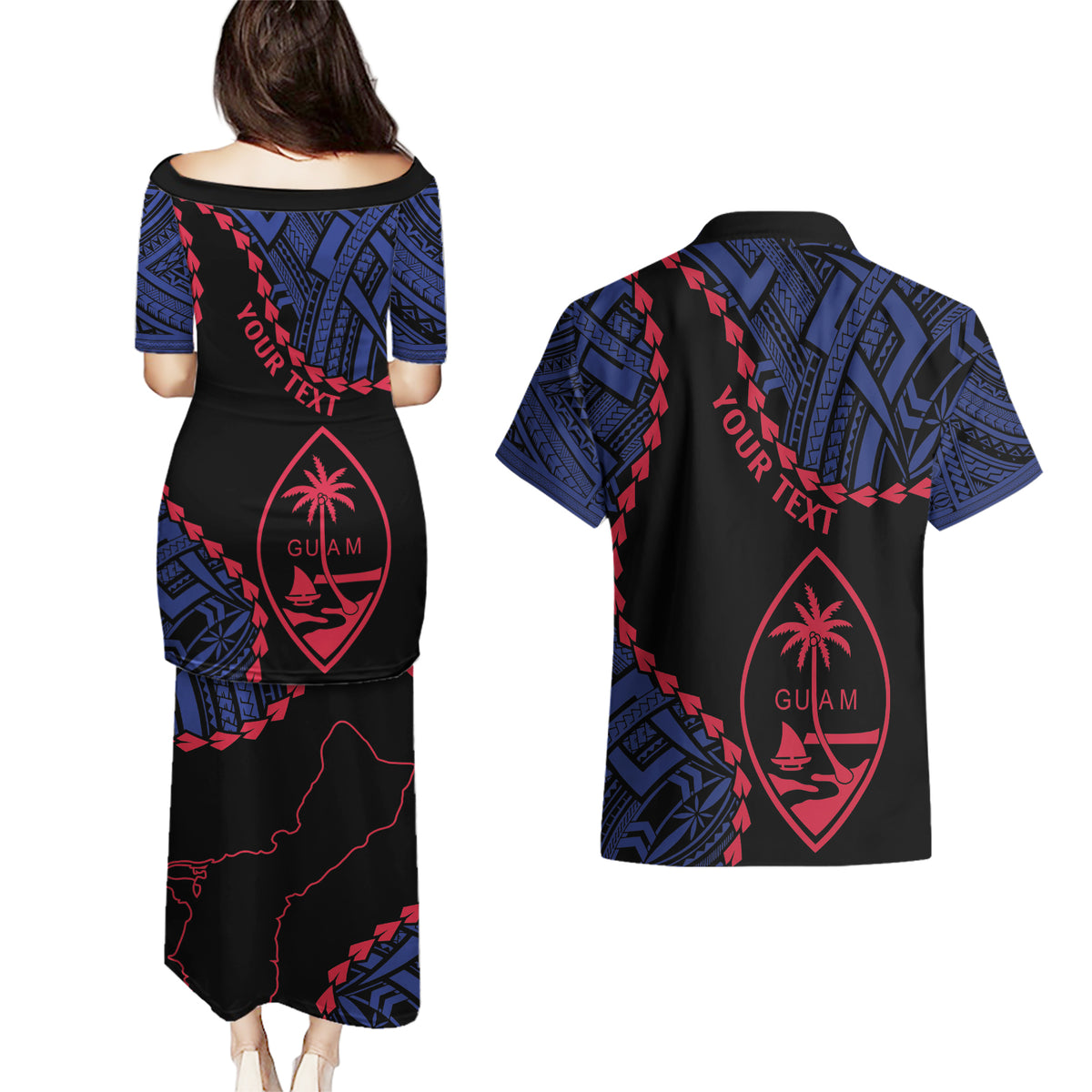 Personalized Guam 80th Anniversary Liberation Day Couples Matching Puletasi and Hawaiian Shirt Guahan Basic Seal