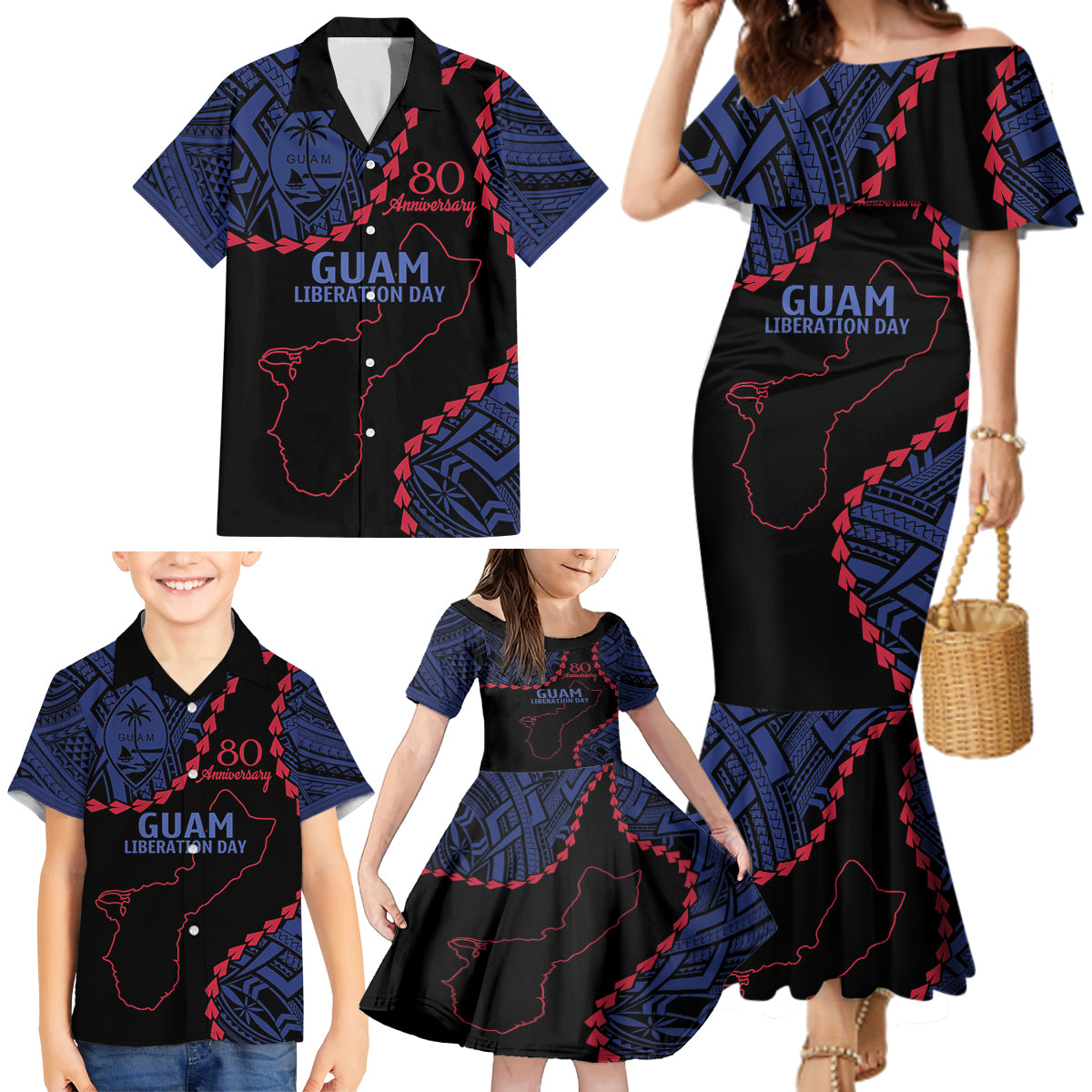 Personalized Guam 80th Anniversary Liberation Day Family Matching Mermaid Dress and Hawaiian Shirt Guahan Basic Seal LT9 - Polynesian Pride