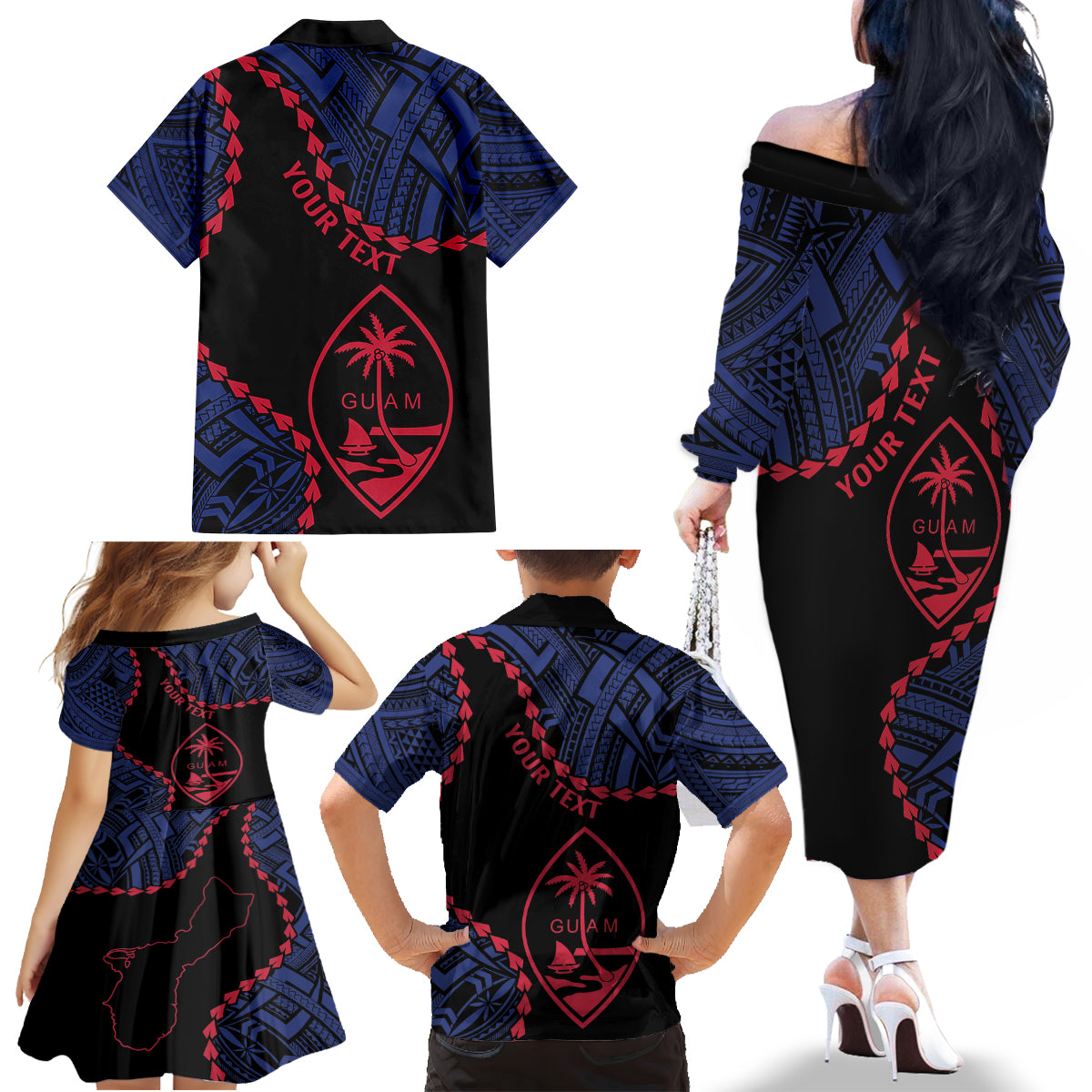 Personalized Guam 80th Anniversary Liberation Day Family Matching Off The Shoulder Long Sleeve Dress and Hawaiian Shirt Guahan Basic Seal LT9 - Polynesian Pride