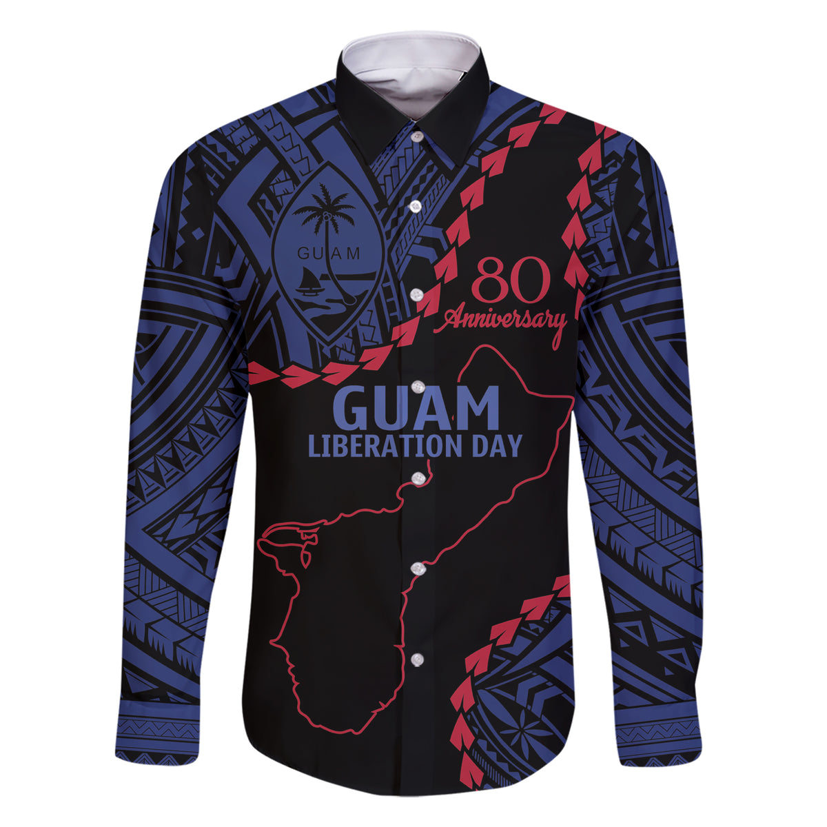 Personalized Guam 80th Anniversary Liberation Day Family Matching Short Sleeve Bodycon Dress and Hawaiian Shirt Guahan Basic Seal LT9 Dad's Shirt - Long Sleeve Black - Polynesian Pride