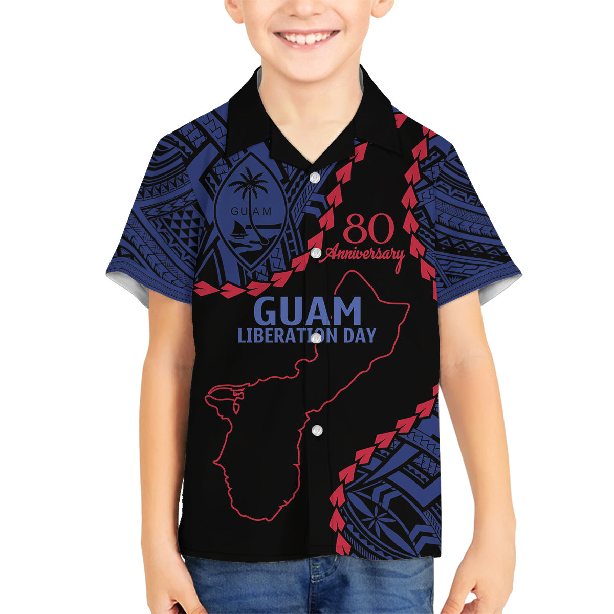 Personalized Guam 80th Anniversary Liberation Day Family Matching Tank Maxi Dress and Hawaiian Shirt Guahan Basic Seal