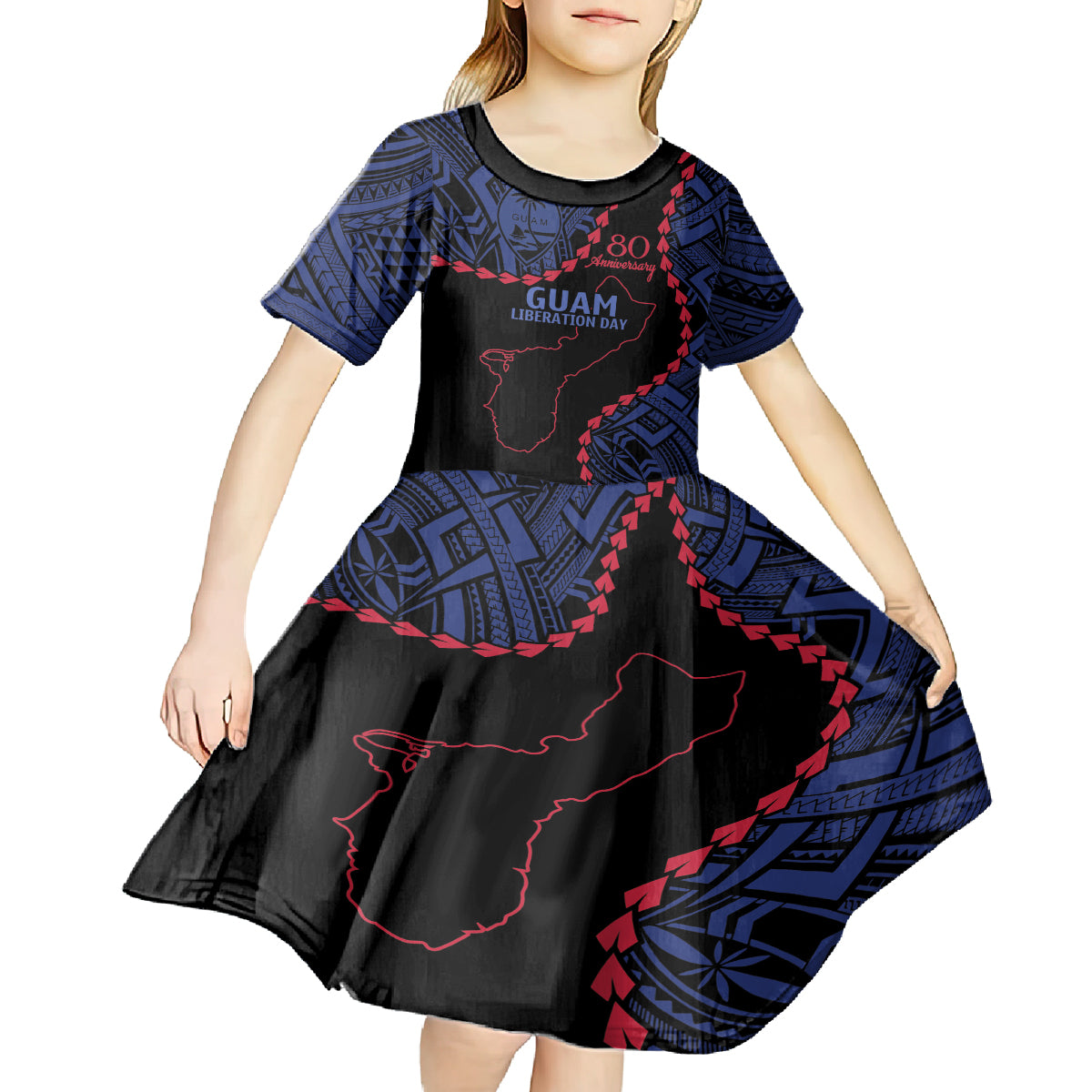 Personalized Guam 80th Anniversary Liberation Day Kid Short Sleeve Dress Guahan Basic Seal
