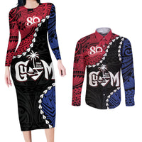 Personalized Guam 80th Anniversary Liberation Day Couples Matching Long Sleeve Bodycon Dress and Long Sleeve Button Shirt Tano I Man Chamoru Since 1944 LT9 Black - Polynesian Pride