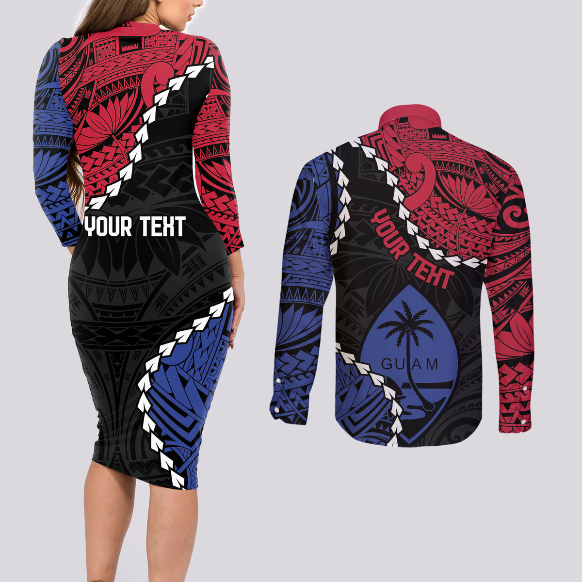Personalized Guam 80th Anniversary Liberation Day Couples Matching Long Sleeve Bodycon Dress and Long Sleeve Button Shirt Tano I Man Chamoru Since 1944 LT9 - Polynesian Pride