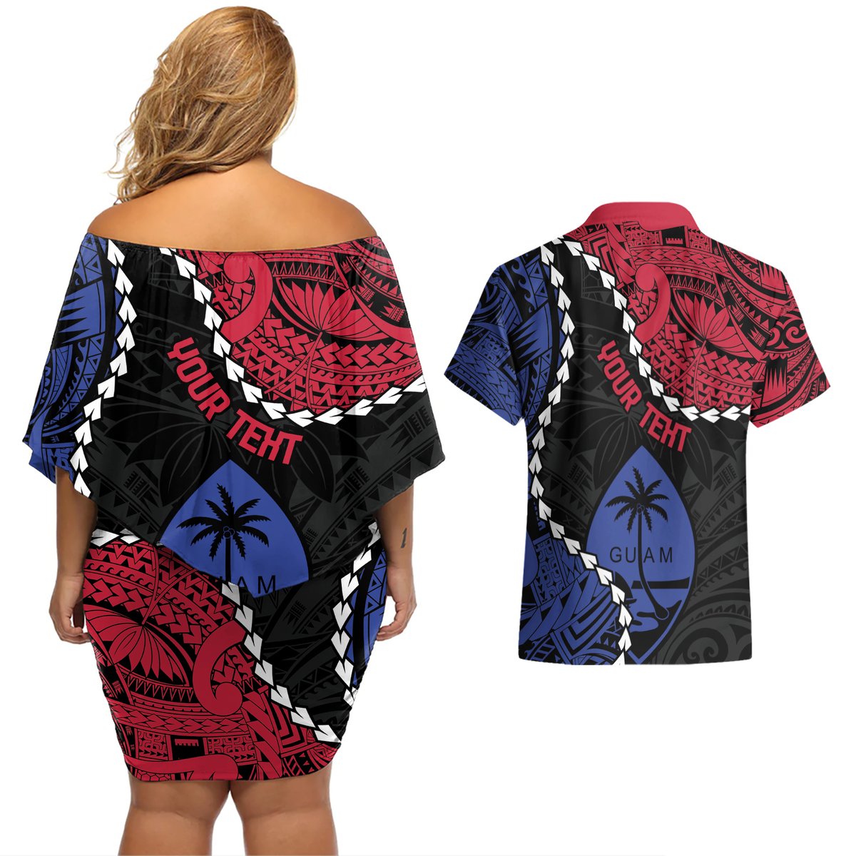 Personalized Guam 80th Anniversary Liberation Day Couples Matching Off Shoulder Short Dress and Hawaiian Shirt Tano I Man Chamoru Since 1944 LT9 - Polynesian Pride
