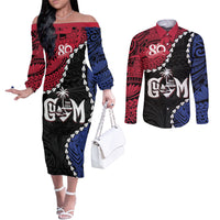 Personalized Guam 80th Anniversary Liberation Day Couples Matching Off The Shoulder Long Sleeve Dress and Long Sleeve Button Shirt Tano I Man Chamoru Since 1944 LT9 Black - Polynesian Pride