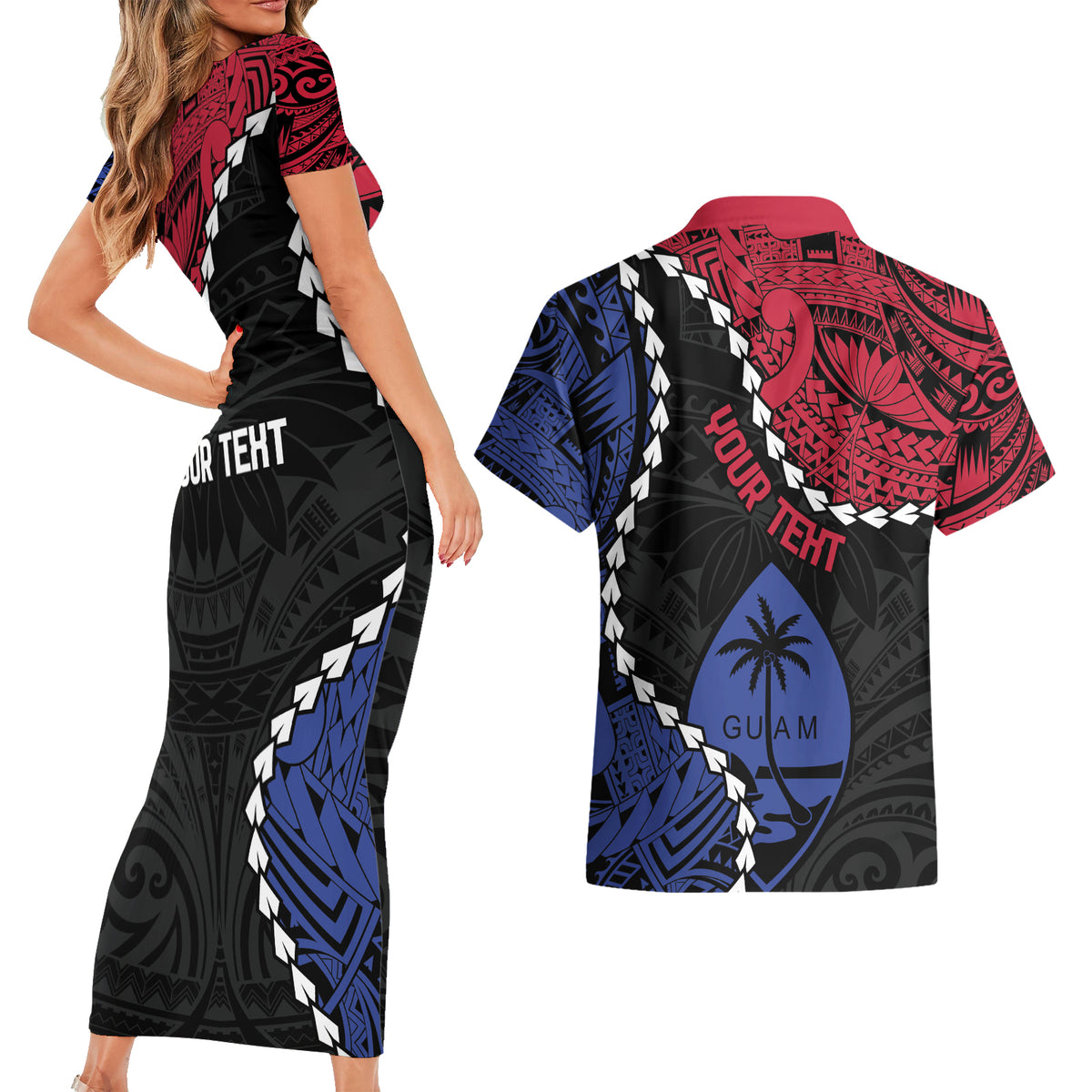 Personalized Guam 80th Anniversary Liberation Day Couples Matching Short Sleeve Bodycon Dress and Hawaiian Shirt Tano I Man Chamoru Since 1944 LT9 - Polynesian Pride