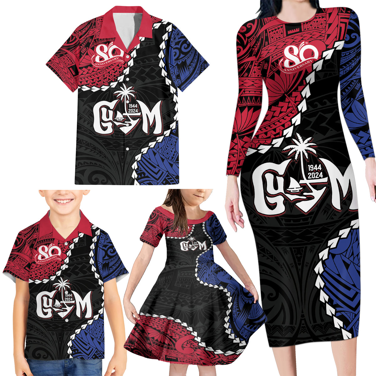 Personalized Guam 80th Anniversary Liberation Day Family Matching Long Sleeve Bodycon Dress and Hawaiian Shirt Tano I Man Chamoru Since 1944 LT9 - Polynesian Pride