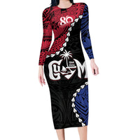 Personalized Guam 80th Anniversary Liberation Day Family Matching Long Sleeve Bodycon Dress and Hawaiian Shirt Tano I Man Chamoru Since 1944 LT9 Mom's Dress Black - Polynesian Pride