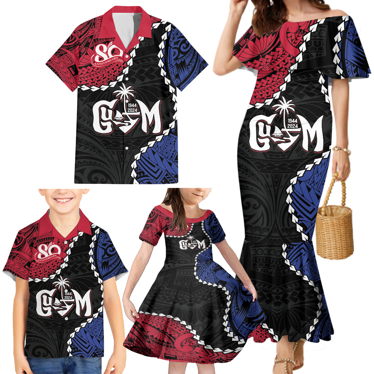 Personalized Guam 80th Anniversary Liberation Day Family Matching Mermaid Dress and Hawaiian Shirt Tano I Man Chamoru Since 1944 LT9 - Polynesian Pride