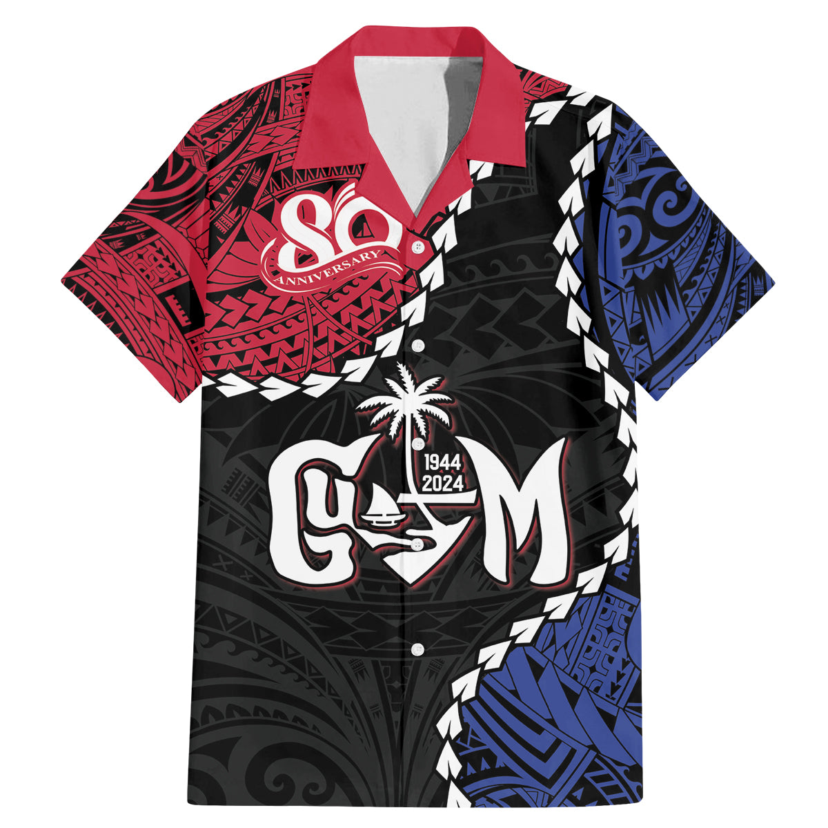 Personalized Guam 80th Anniversary Liberation Day Family Matching Mermaid Dress and Hawaiian Shirt Tano I Man Chamoru Since 1944 LT9 Dad's Shirt - Short Sleeve Black - Polynesian Pride