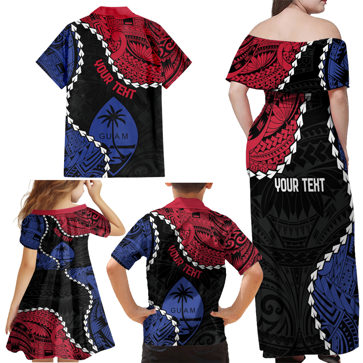 Personalized Guam 80th Anniversary Liberation Day Family Matching Off Shoulder Maxi Dress and Hawaiian Shirt Tano I Man Chamoru Since 1944 LT9 - Polynesian Pride