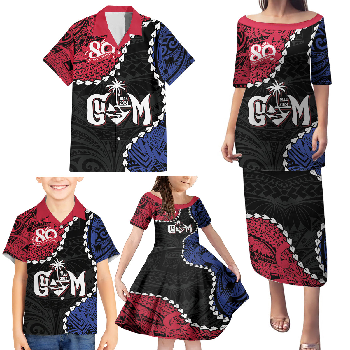Personalized Guam 80th Anniversary Liberation Day Family Matching Puletasi and Hawaiian Shirt Tano I Man Chamoru Since 1944 LT9 - Polynesian Pride