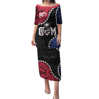 Personalized Guam 80th Anniversary Liberation Day Family Matching Puletasi and Hawaiian Shirt Tano I Man Chamoru Since 1944 LT9 Mom's Dress Black - Polynesian Pride
