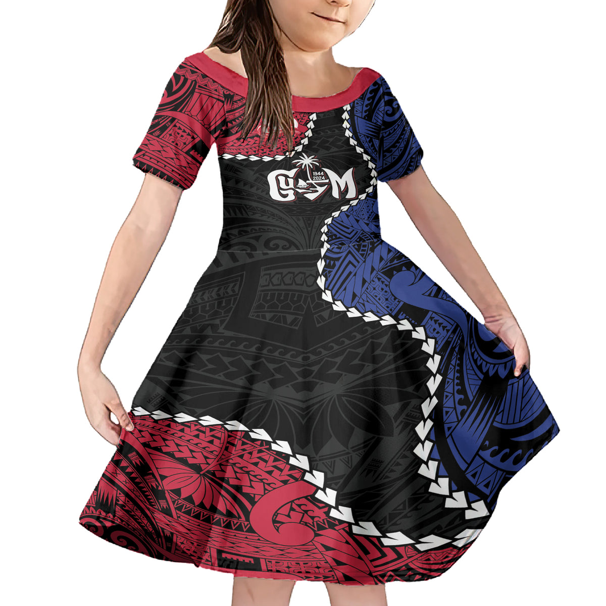 Personalized Guam 80th Anniversary Liberation Day Family Matching Short Sleeve Bodycon Dress and Hawaiian Shirt Tano I Man Chamoru Since 1944 LT9 Daughter's Dress Black - Polynesian Pride