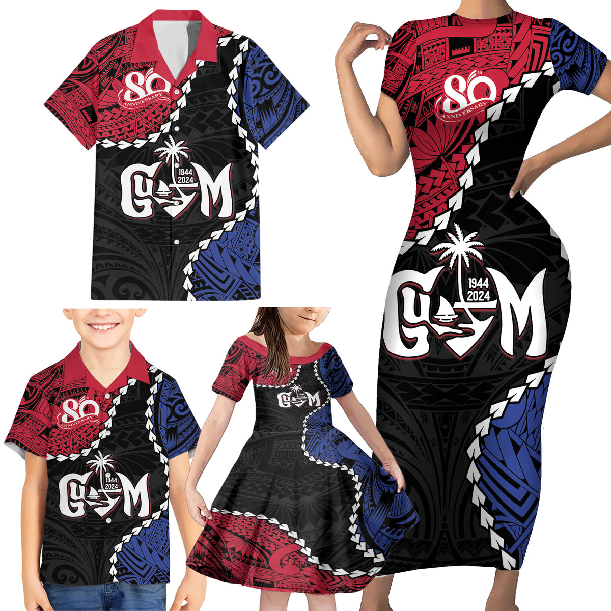 Personalized Guam 80th Anniversary Liberation Day Family Matching Short Sleeve Bodycon Dress and Hawaiian Shirt Tano I Man Chamoru Since 1944 LT9 - Polynesian Pride