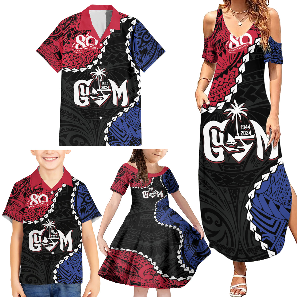 Personalized Guam 80th Anniversary Liberation Day Family Matching Summer Maxi Dress and Hawaiian Shirt Tano I Man Chamoru Since 1944 LT9 - Polynesian Pride