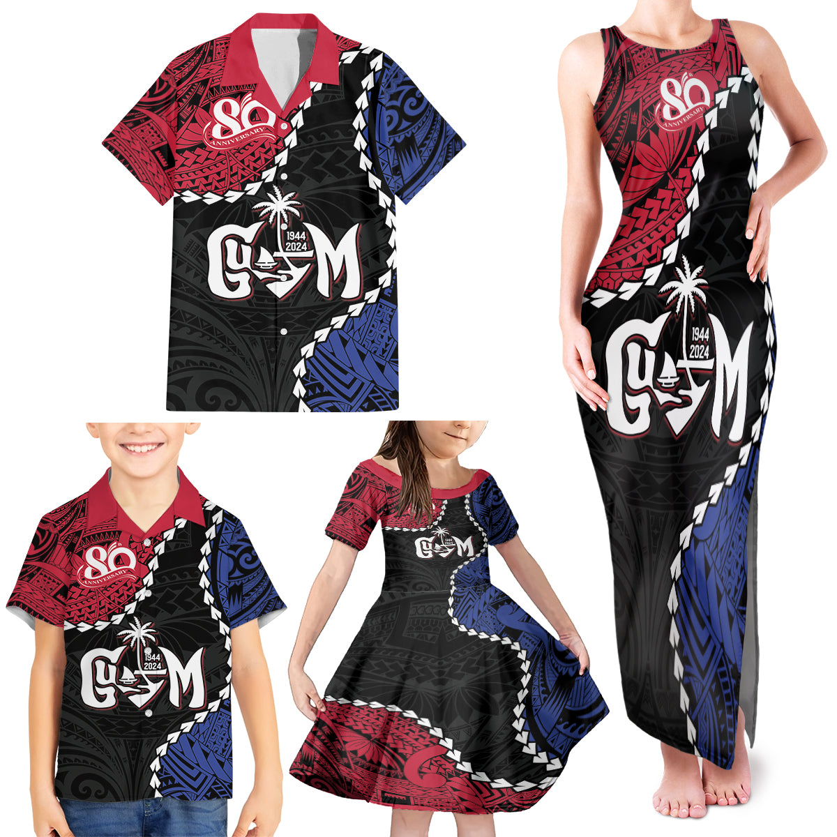 Personalized Guam 80th Anniversary Liberation Day Family Matching Tank Maxi Dress and Hawaiian Shirt Tano I Man Chamoru Since 1944 LT9 - Polynesian Pride