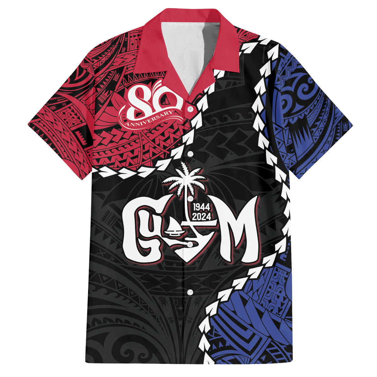 Personalized Guam 80th Anniversary Liberation Day Family Matching Tank Maxi Dress and Hawaiian Shirt Tano I Man Chamoru Since 1944 LT9 Dad's Shirt - Short Sleeve Black - Polynesian Pride