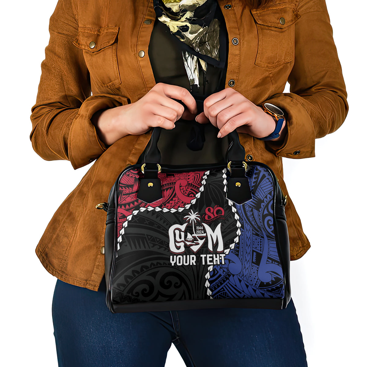 Personalized Guam 80th Anniversary Liberation Day Shoulder Handbag Tano I Man Chamoru Since 1944 LT9 - Polynesian Pride