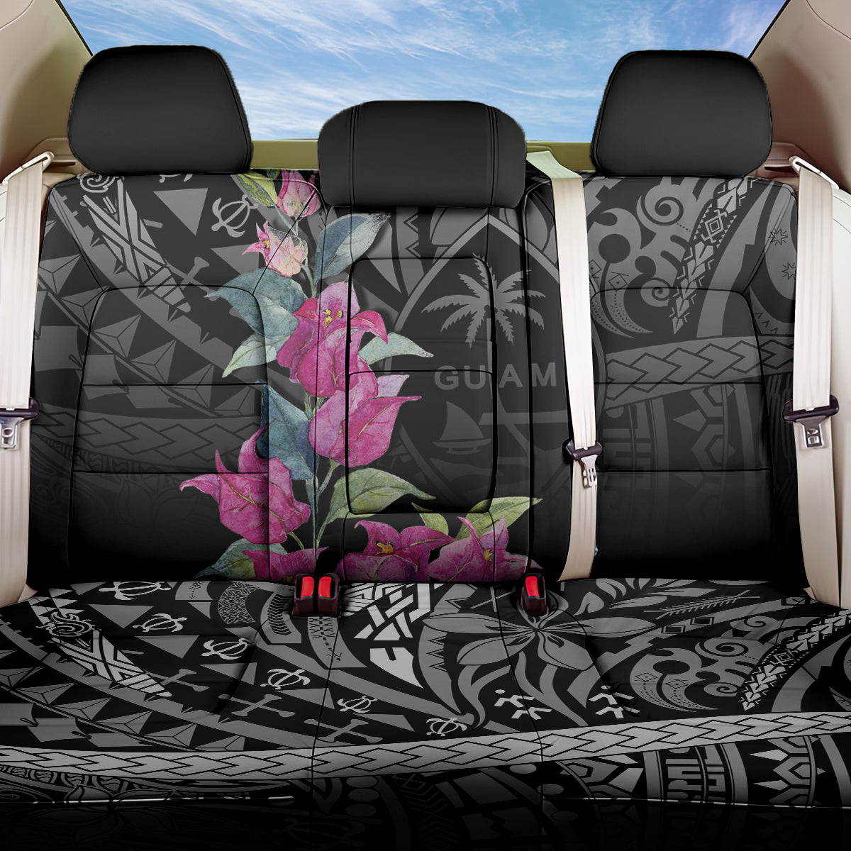 Guahan Puti Tai Nobiu Back Car Seat Cover Guam Bougainvillea Flower Art LT9 One Size Black - Polynesian Pride