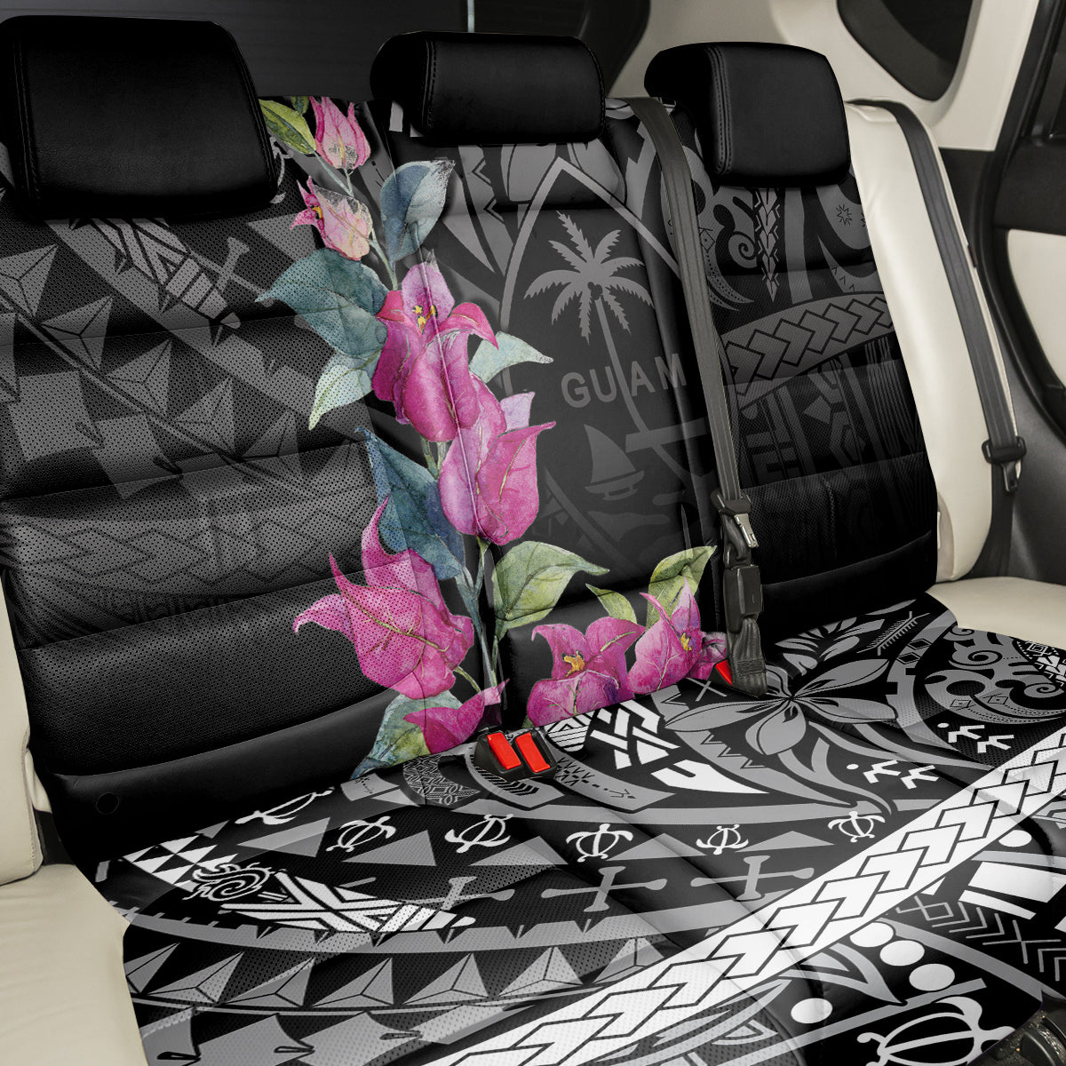 Guahan Puti Tai Nobiu Back Car Seat Cover Guam Bougainvillea Flower Art LT9 - Polynesian Pride