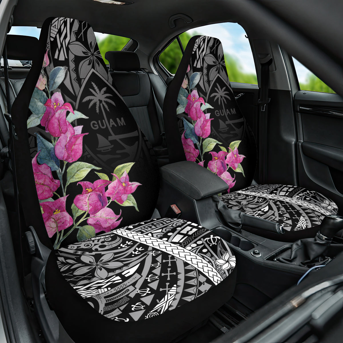 Guahan Puti Tai Nobiu Car Seat Cover Guam Bougainvillea Flower Art LT9 One Size Black - Polynesian Pride