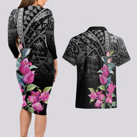 Guahan Puti Tai Nobiu Couples Matching Long Sleeve Bodycon Dress and Hawaiian Shirt Guam Bougainvillea Flower Art LT9 - Polynesian Pride