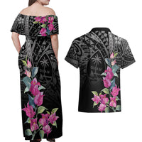 Guahan Puti Tai Nobiu Couples Matching Off Shoulder Maxi Dress and Hawaiian Shirt Guam Bougainvillea Flower Art LT9 - Polynesian Pride