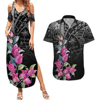 Guahan Puti Tai Nobiu Couples Matching Summer Maxi Dress and Hawaiian Shirt Guam Bougainvillea Flower Art LT9 Black - Polynesian Pride