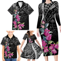 Guahan Puti Tai Nobiu Family Matching Long Sleeve Bodycon Dress and Hawaiian Shirt Guam Bougainvillea Flower Art LT9 - Polynesian Pride