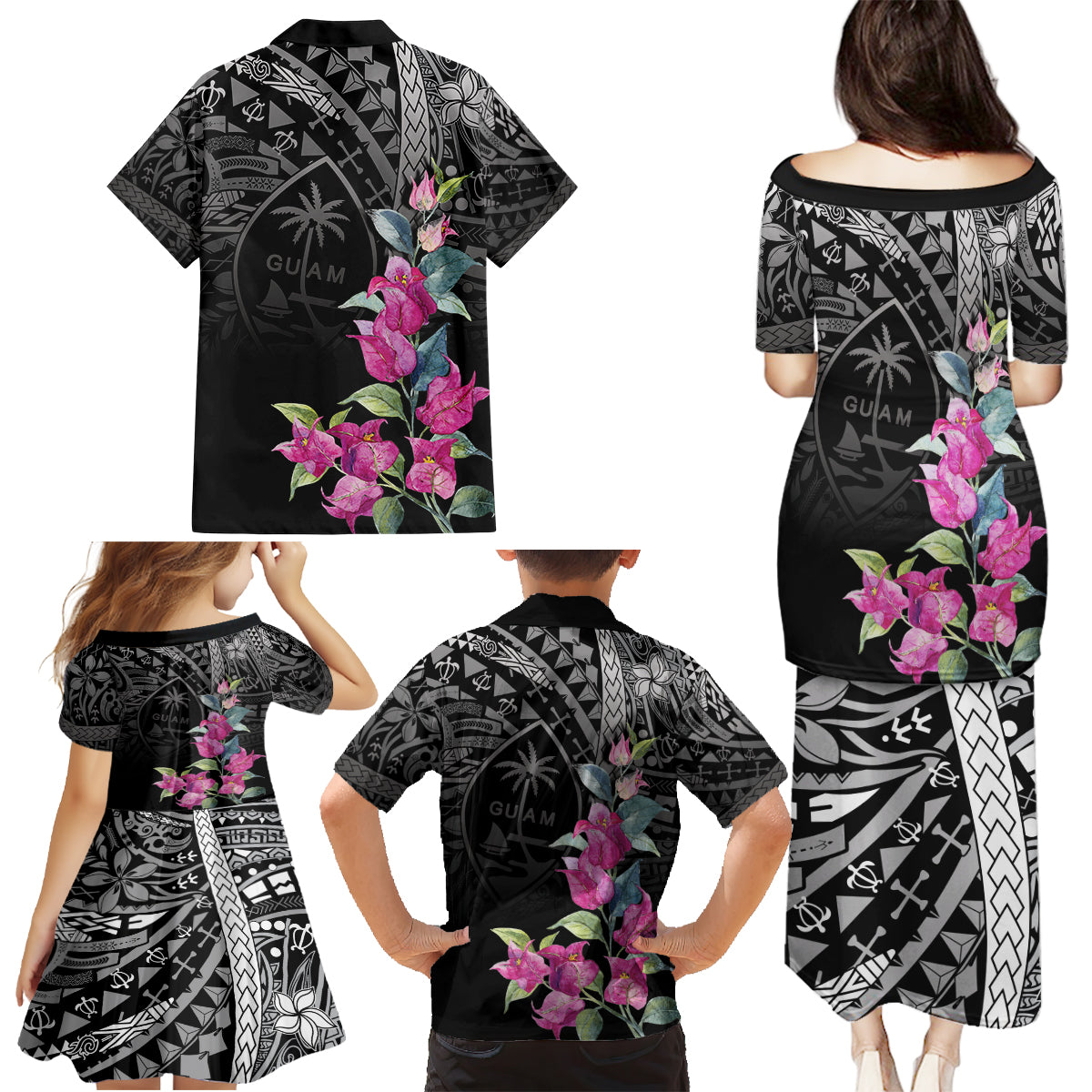 Guahan Puti Tai Nobiu Family Matching Puletasi and Hawaiian Shirt Guam Bougainvillea Flower Art LT9 - Polynesian Pride
