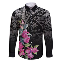 Guahan Puti Tai Nobiu Family Matching Summer Maxi Dress and Hawaiian Shirt Guam Bougainvillea Flower Art LT9 Dad's Shirt - Long Sleeve Black - Polynesian Pride