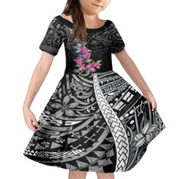 Guahan Puti Tai Nobiu Family Matching Tank Maxi Dress and Hawaiian Shirt Guam Bougainvillea Flower Art LT9 Daughter's Dress Black - Polynesian Pride