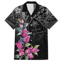 Guahan Puti Tai Nobiu Family Matching Tank Maxi Dress and Hawaiian Shirt Guam Bougainvillea Flower Art LT9 Dad's Shirt - Short Sleeve Black - Polynesian Pride