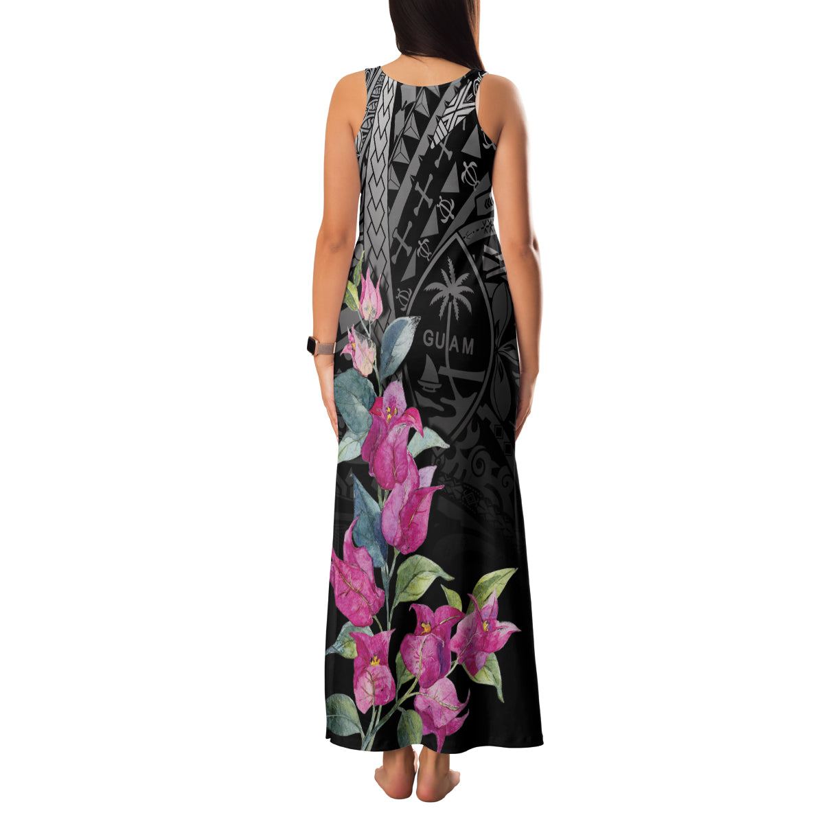 Guahan Puti Tai Nobiu Family Matching Tank Maxi Dress and Hawaiian Shirt Guam Bougainvillea Flower Art LT9 - Polynesian Pride