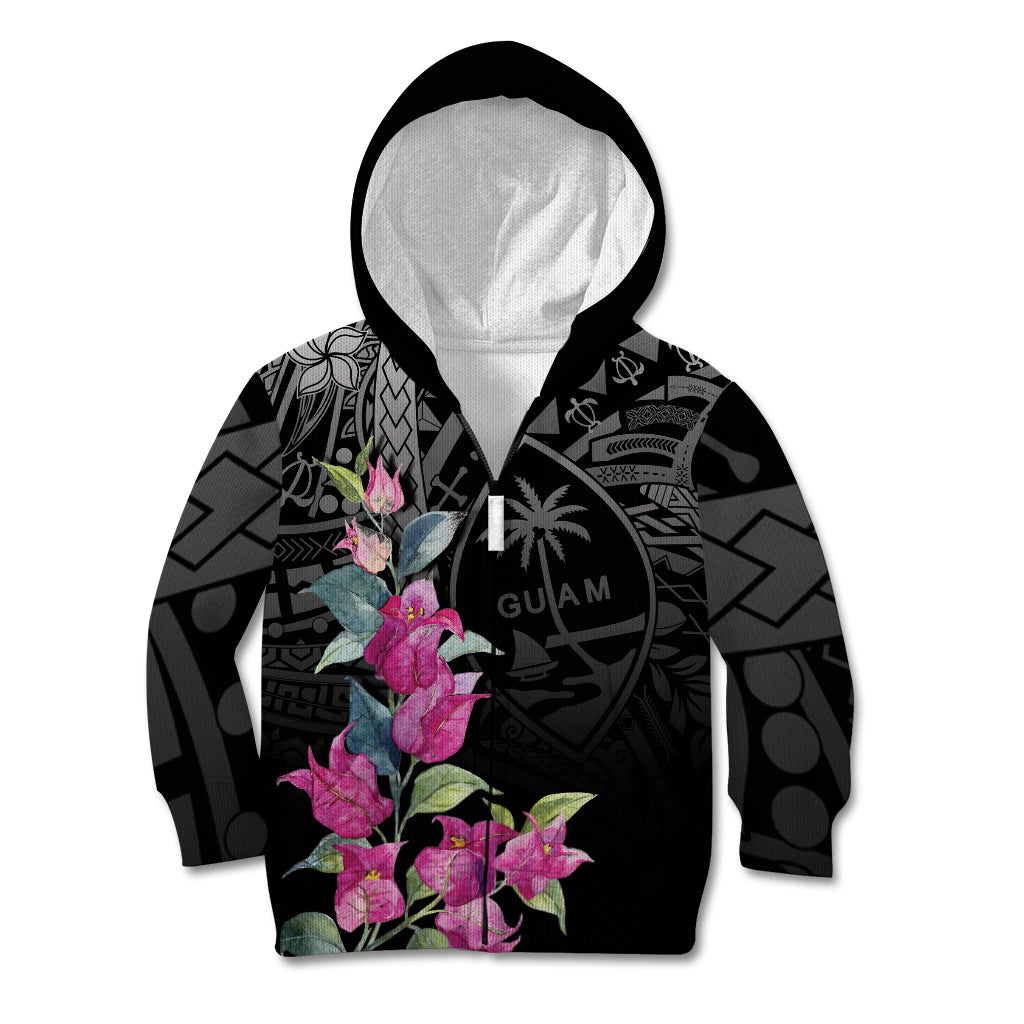 Guahan Puti Tai Nobiu Kid Hoodie Guam Bougainvillea Flower Art LT9 Zip Hoodie Black - Polynesian Pride