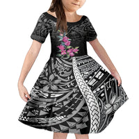 Guahan Puti Tai Nobiu Kid Short Sleeve Dress Guam Bougainvillea Flower Art LT9 KID Black - Polynesian Pride