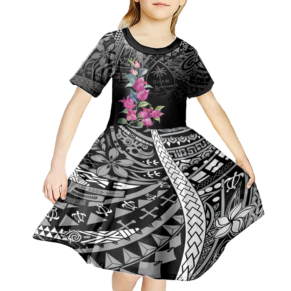 Guahan Puti Tai Nobiu Kid Short Sleeve Dress Guam Bougainvillea Flower Art LT9 - Polynesian Pride