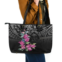 Guahan Puti Tai Nobiu Leather Tote Bag Guam Bougainvillea Flower Art LT9 - Polynesian Pride