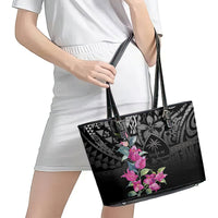 Guahan Puti Tai Nobiu Leather Tote Bag Guam Bougainvillea Flower Art LT9 - Polynesian Pride