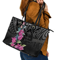 Guahan Puti Tai Nobiu Leather Tote Bag Guam Bougainvillea Flower Art LT9 - Polynesian Pride