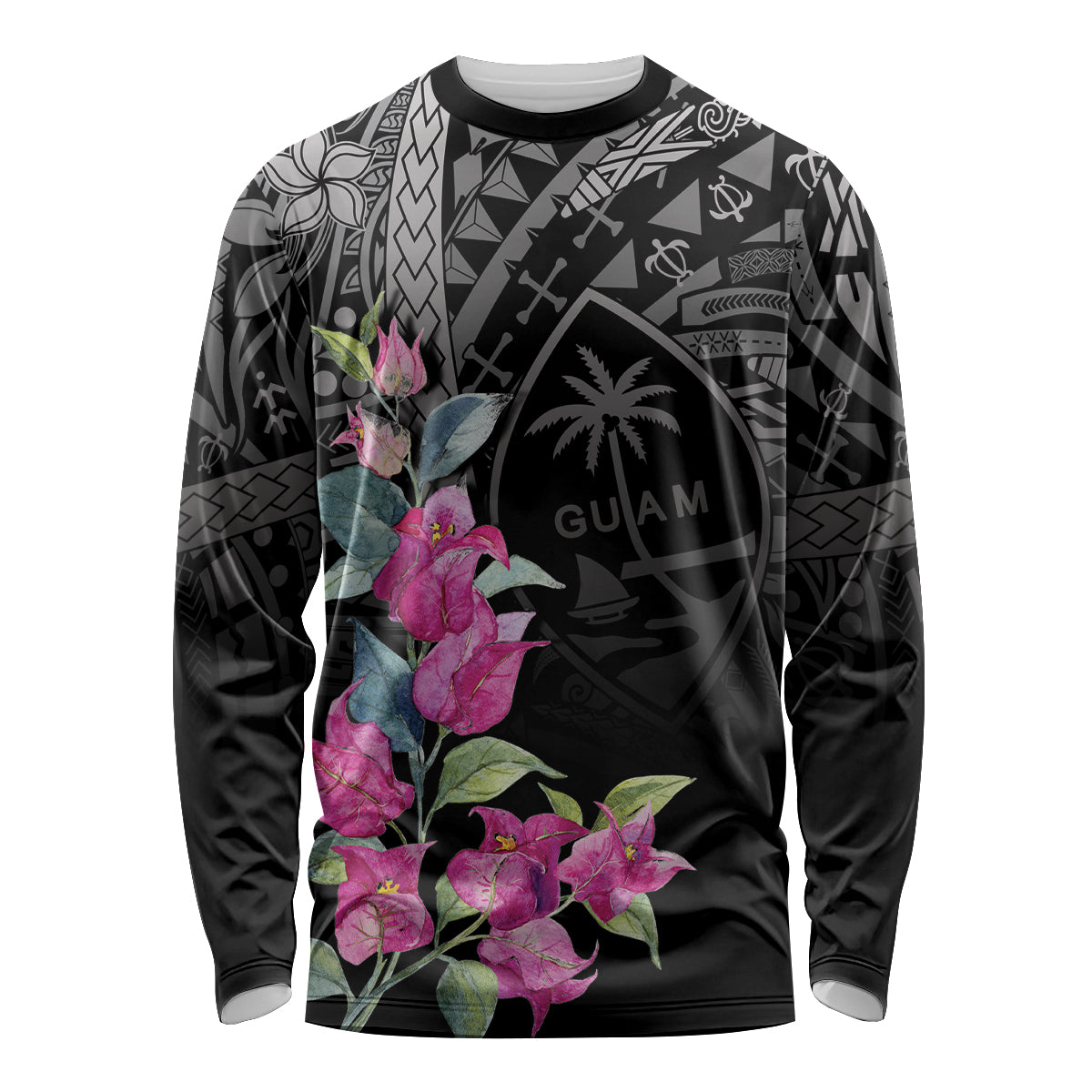 Guahan Puti Tai Nobiu Long Sleeve Shirt Guam Bougainvillea Flower Art LT9 Unisex Black - Polynesian Pride