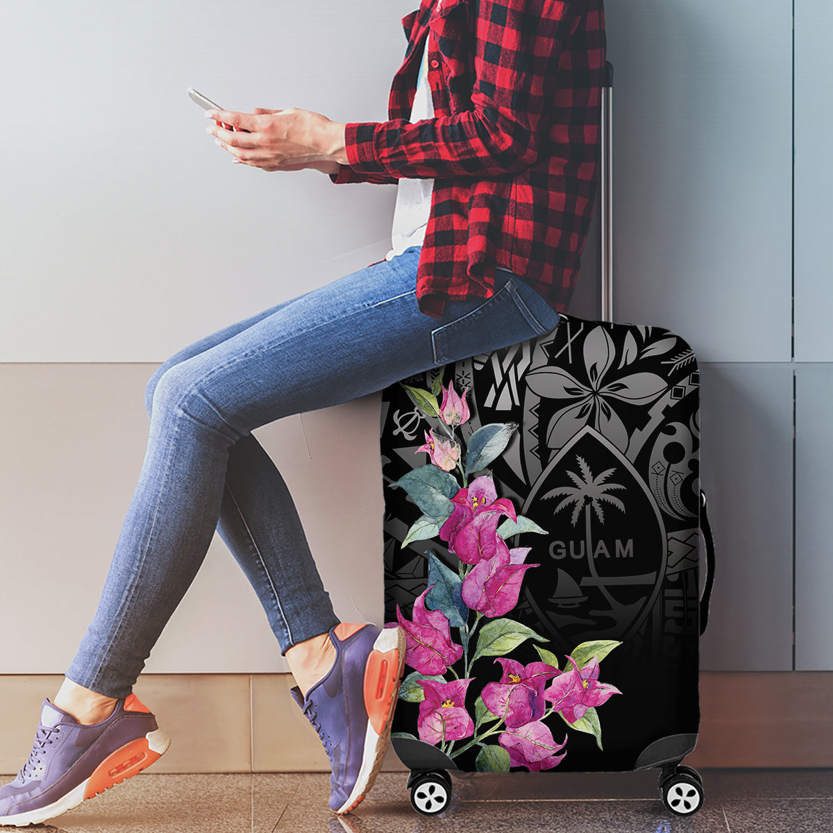 Guahan Puti Tai Nobiu Luggage Cover Guam Bougainvillea Flower Art LT9 - Polynesian Pride