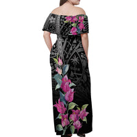 Guahan Puti Tai Nobiu Off Shoulder Maxi Dress Guam Bougainvillea Flower Art LT9 - Polynesian Pride