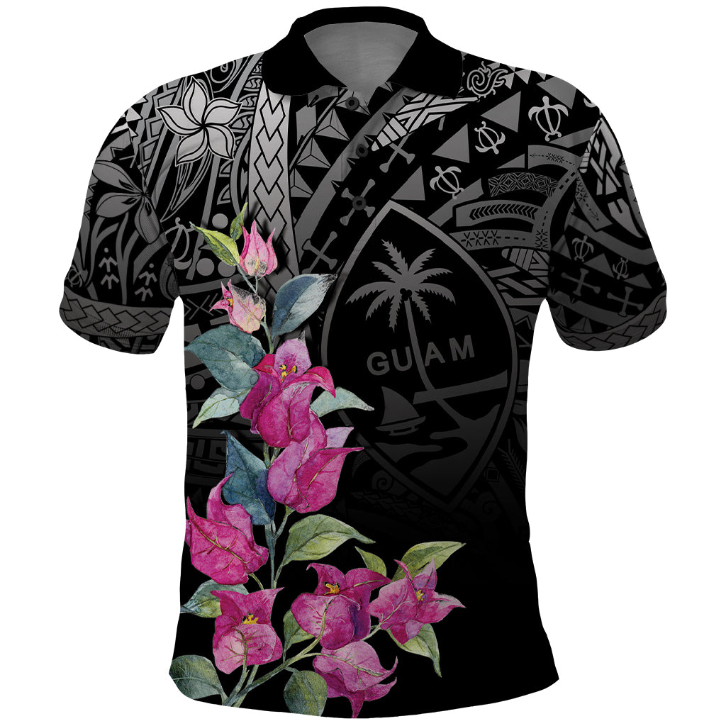 Guahan Puti Tai Nobiu Polo Shirt Guam Bougainvillea Flower Art LT9 Black - Polynesian Pride