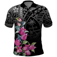 Guahan Puti Tai Nobiu Polo Shirt Guam Bougainvillea Flower Art LT9 Black - Polynesian Pride