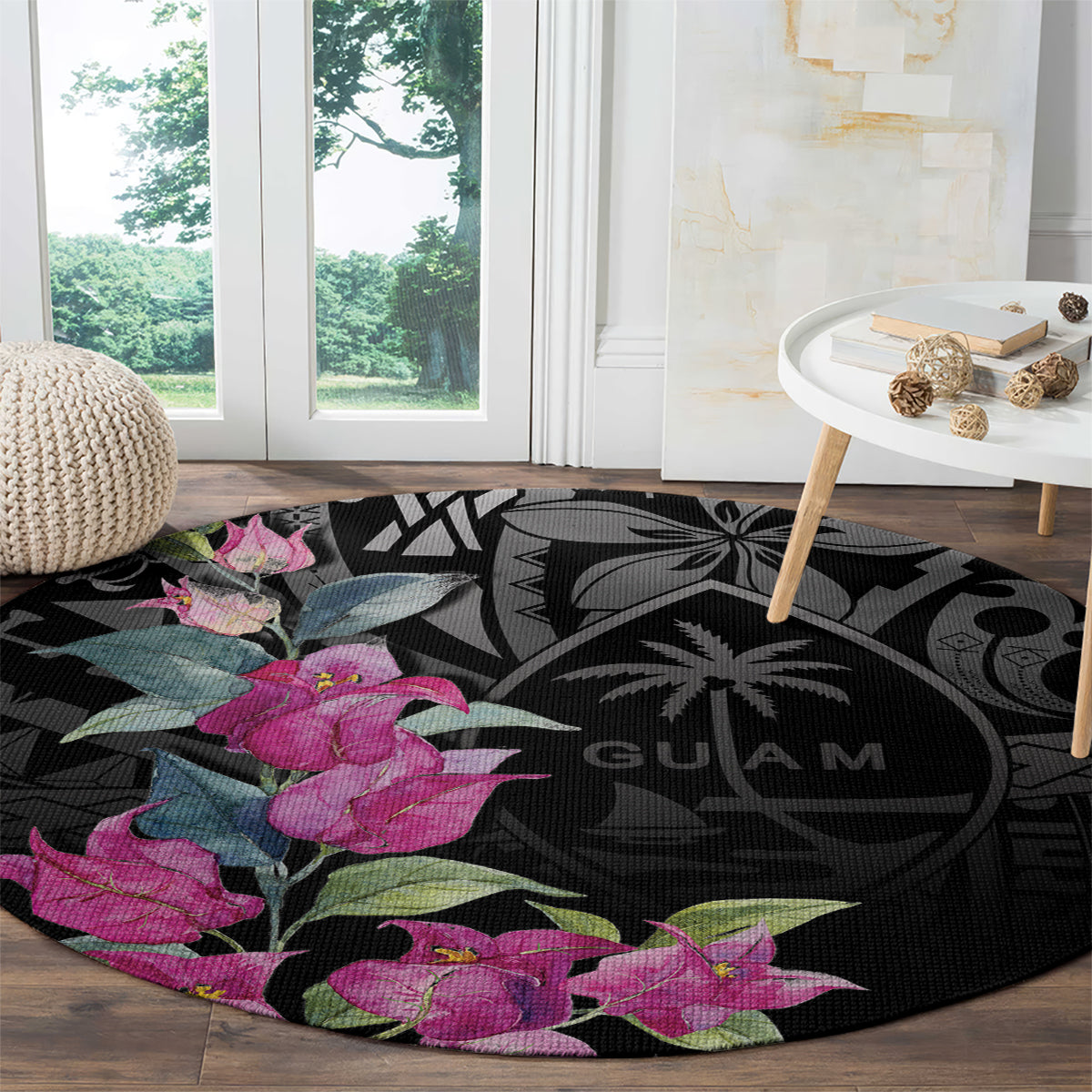 Guahan Puti Tai Nobiu Round Carpet Guam Bougainvillea Flower Art LT9 - Polynesian Pride