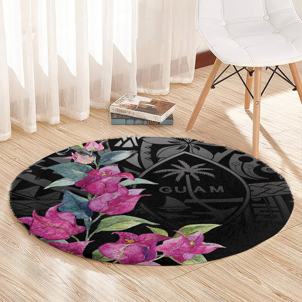 Guahan Puti Tai Nobiu Round Carpet Guam Bougainvillea Flower Art LT9 - Polynesian Pride